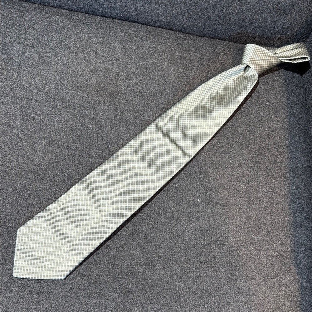 Faconnable Silk Tie, Light Green and Cream, Hand Made in Italy, EUC